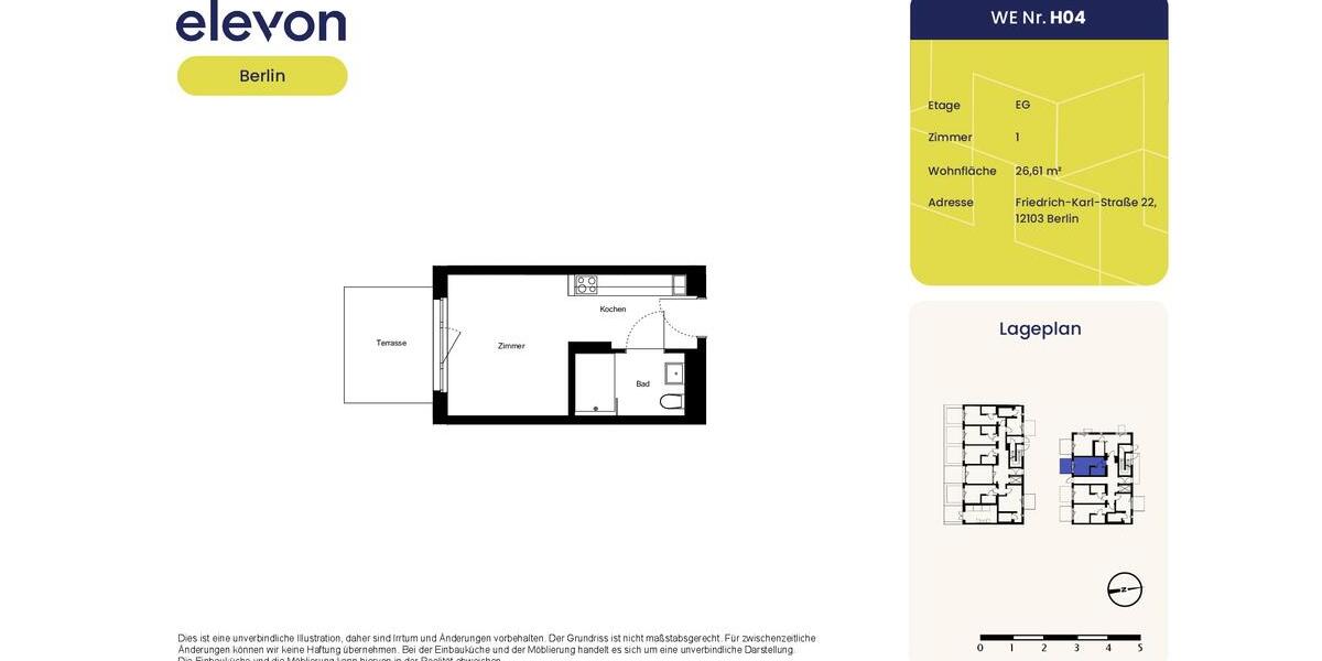 Erdgeschoßwohnung Berlin Tempelhof-Schöneberg - 1 Zimmer, 27 m&sup2;, 722&euro; | Angebot:24865472