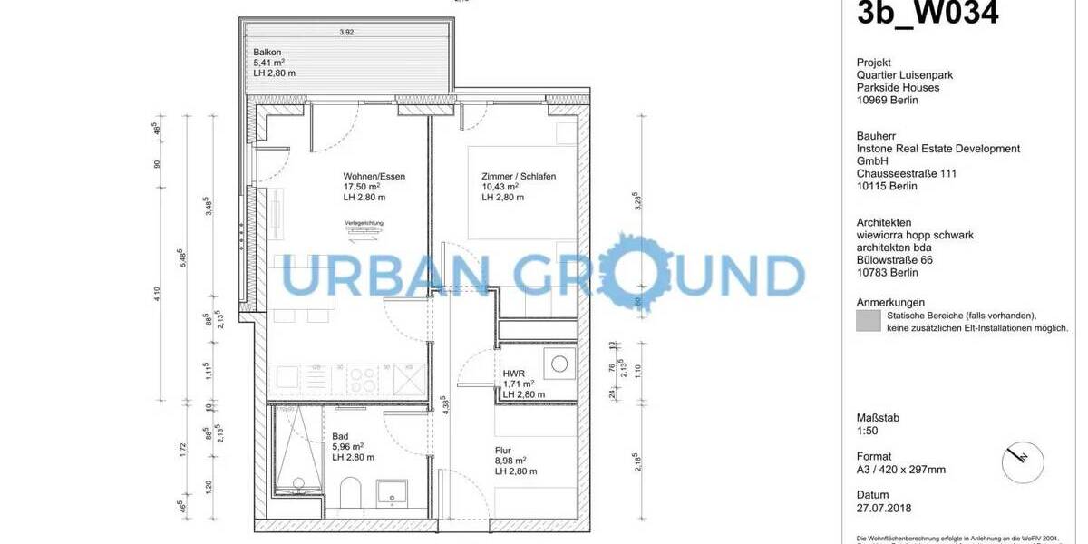 Etagenwohnung Berlin Siemensstadt - 2 Zimmer, 70 m&sup2;, 1.380&euro; | Angebot:26037035
