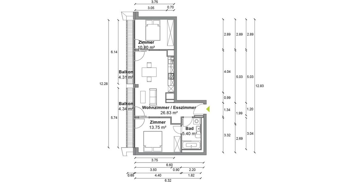 Etagenwohnung Berlin Mitte - 3 Zimmer, 61 m&sup2;, 1.820&euro; | Angebot:26130244