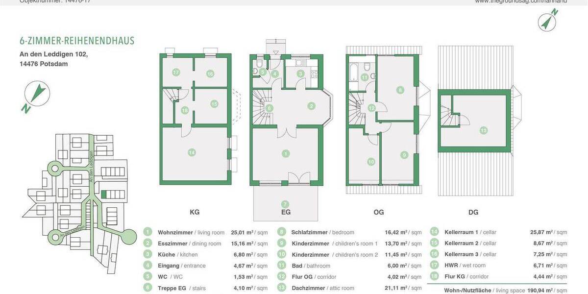 Reihenendhaus Potsdam Fahrland - 6 Zimmer, 112 m&sup2;, 456.288&euro; | Angebot:25700861