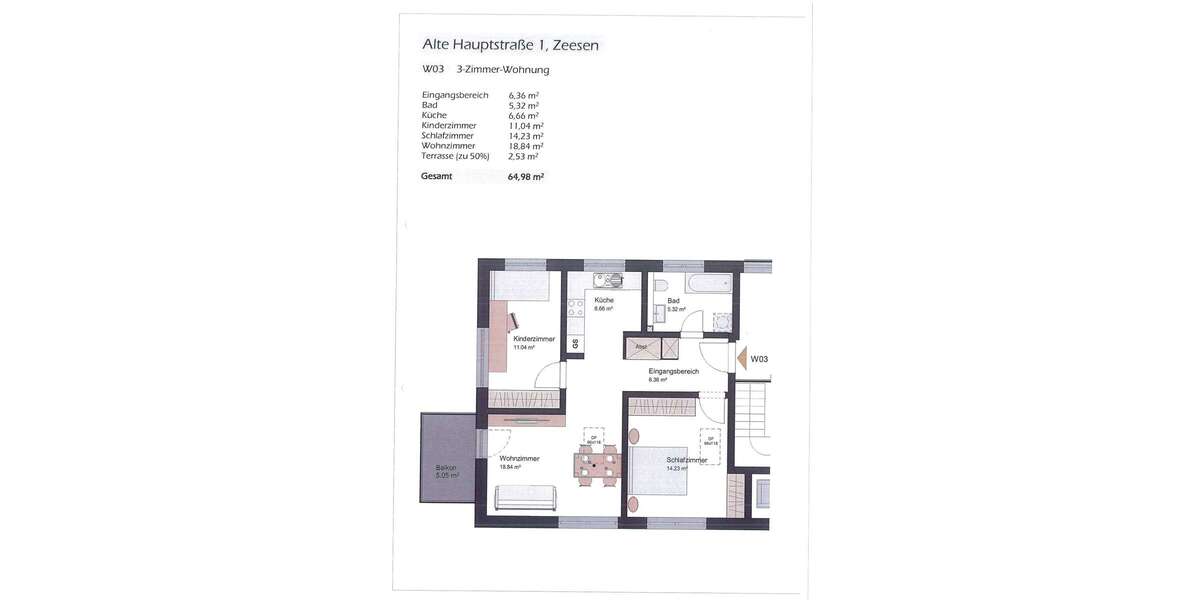 Etagenwohnung Königs Wusterhausen - 3 Zimmer, 62 m&sup2;, 852&euro; | Angebot:26981603