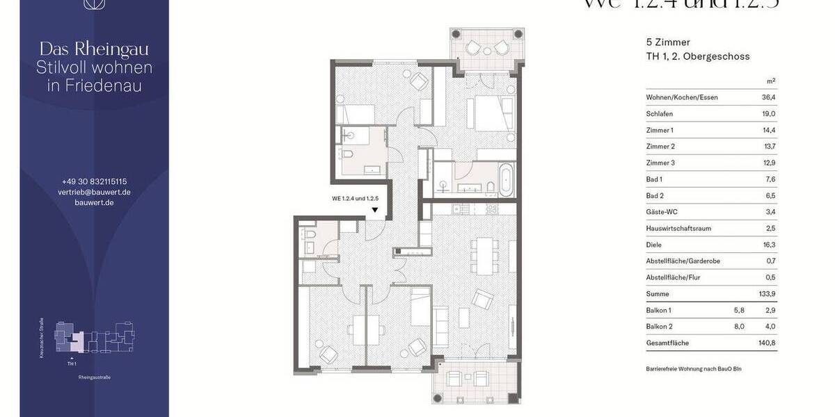 Etagenwohnung Berlin / Friedenau Steglitz - 5 Zimmer, 140 m&sup2;, 1.619.800&euro; | Angebot:26806665