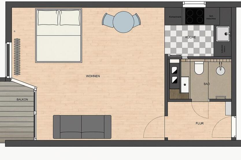 KANALBLICK 37m2 letzte Etage mit Balkon zimmer