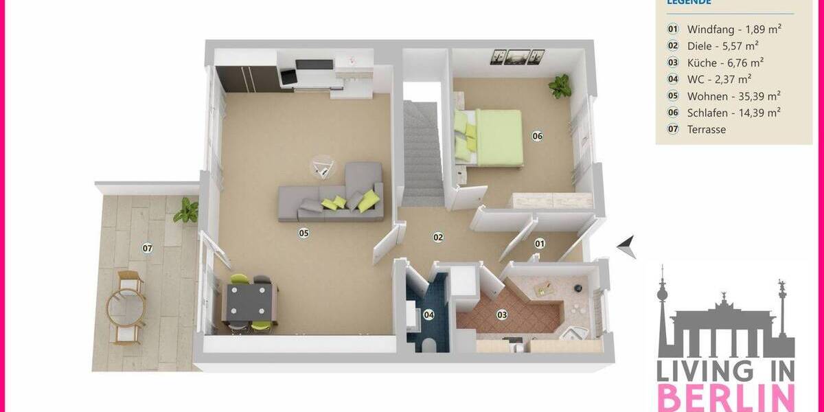 Etagenwohnung Berlin Nikolassee - 2 Zimmer, 66 m&sup2;, 349.000&euro; | Angebot:25750229