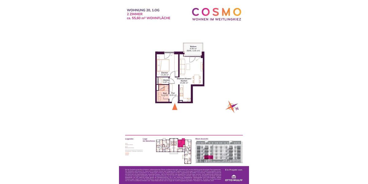 Etagenwohnung Berlin Lichtenberg - 2 Zimmer, 56 m&sup2;, 1.390&euro; | Angebot:24625841