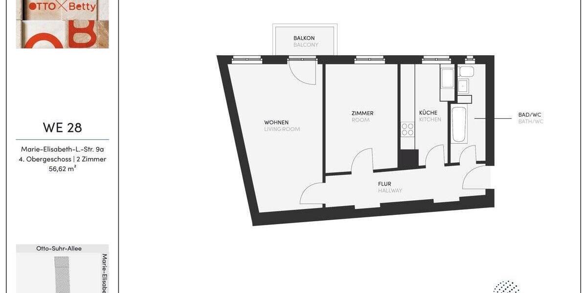 Etagenwohnung Berlin Charlottenburg - 2 Zimmer, 56 m&sup2;, 240.000&euro; | Angebot:23999699