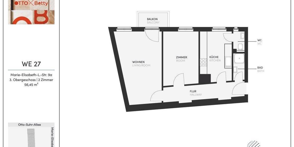 Etagenwohnung Berlin Charlottenburg - 2 Zimmer, 56 m&sup2;, 230.000&euro; | Angebot:23915306