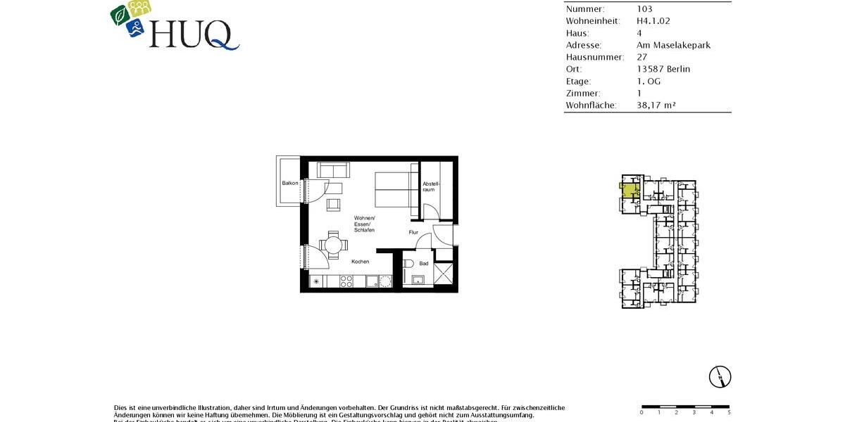 Etagenwohnung Berlin Spandau - 1 Zimmer, 38 m&sup2;, 890&euro; | Angebot:26165831