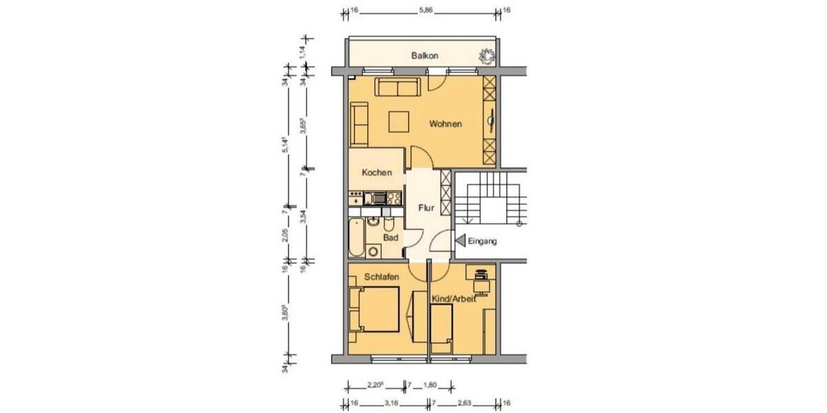 Etagenwohnung Oranienburg - 3 Zimmer, 58 m&sup2;, 533&euro; | Angebot:25945583