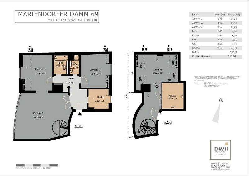 Etagenwohnung Berlin Mariendorf - 3 Zimmer, 111 m&sup2;, 1.785&euro; | Angebot:23936912