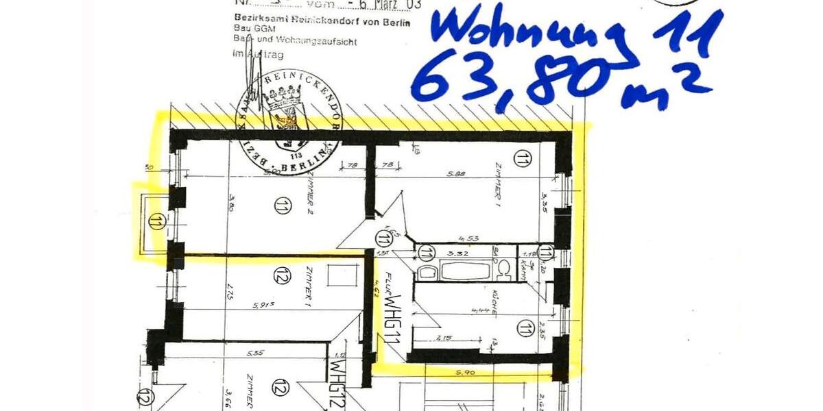 Etagenwohnung Berlin Reinickendorf - 2 Zimmer, 64 m&sup2;, 225.000&euro; | Angebot:25990178