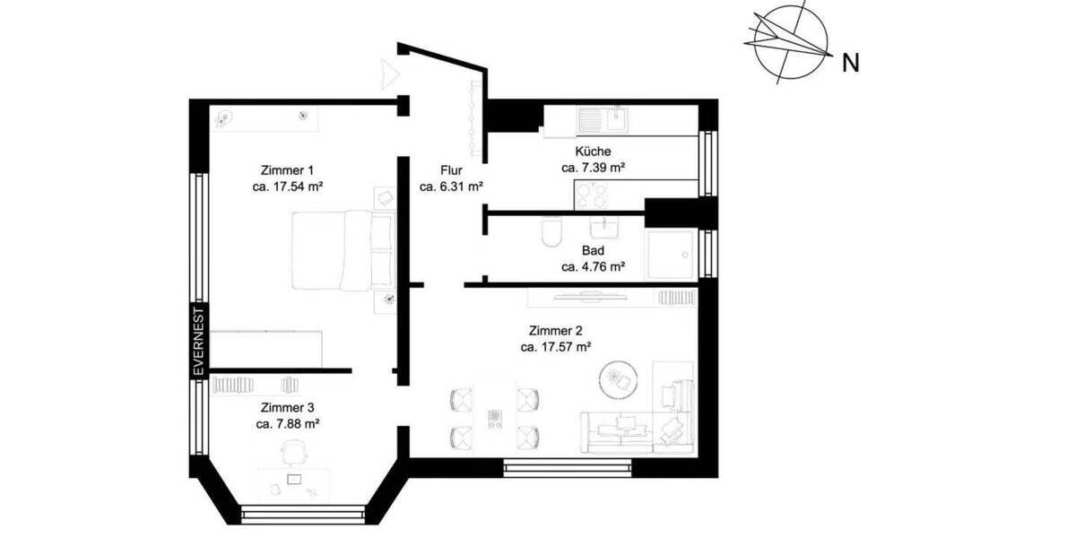 Etagenwohnung Berlin Borsigwalde - 2 Zimmer, 61 m&sup2;, 235.000&euro; | Angebot:26093182