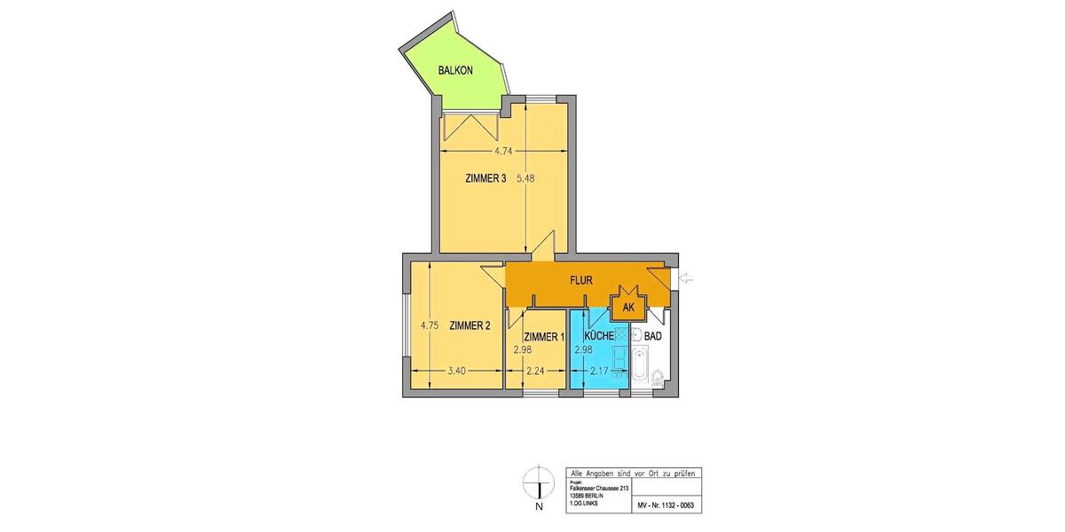 Etagenwohnung Berlin Spandau - 3 Zimmer, 72 m&sup2;, 319.000&euro; | Angebot:26049023