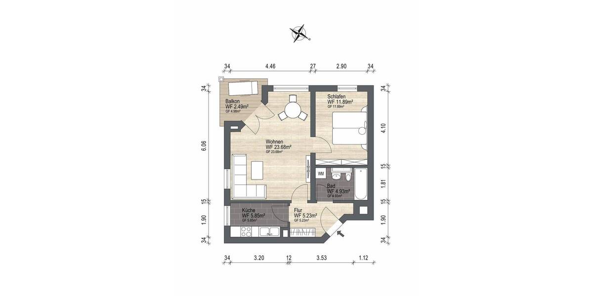 Etagenwohnung Schönefeld - 2 Zimmer, 54 m&sup2;, 199.000&euro; | Angebot:26489155