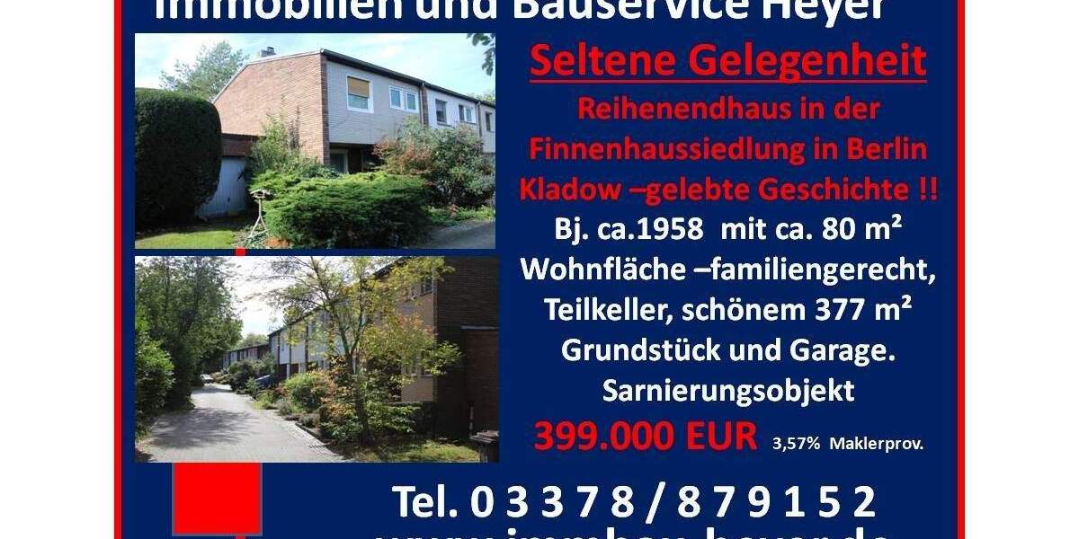 Reihenendhaus Berlin Kladow - 4 Zimmer, 80 m&sup2;, 399.000&euro; | Angebot:24366714