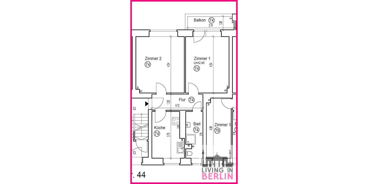 Etagenwohnung Berlin Weißensee - 2 Zimmer, 54 m&sup2;, 800&euro; | Angebot:25475835