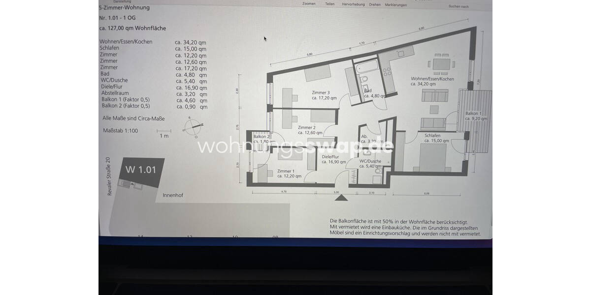 Etagenwohnung Berlin Friedrichshain - 5 Zimmer, 123 m&sup2;, 1.350&euro; | Angebot:25926072
