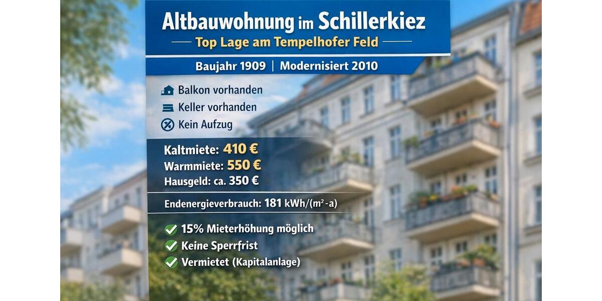 Etagenwohnung Berlin Neukölln - 3 Zimmer, 76 m&sup2;, 349.000&euro; | Angebot:26021858