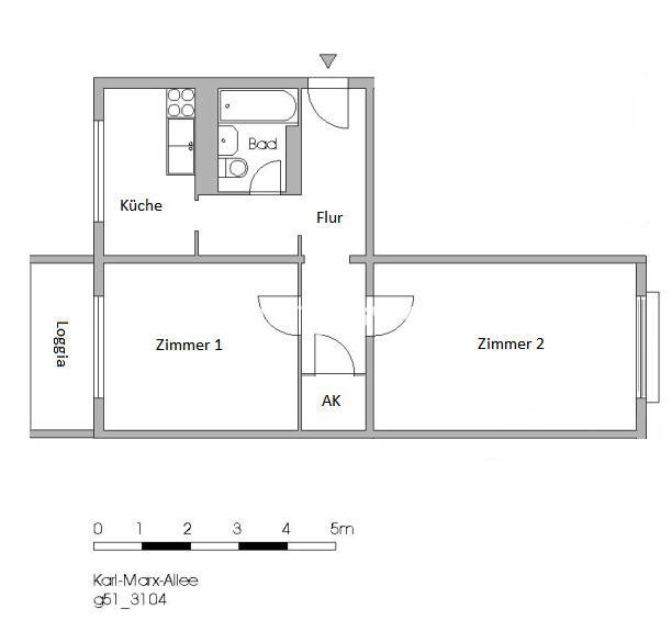 Etagenwohnung Berlin Friedrichshain - 2 Zimmer, 57 m&sup2;, 373&euro; | Angebot:25959974