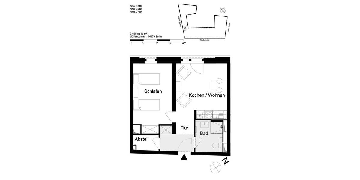 Etagenwohnung Berlin Mitte - 2 Zimmer, 43 m&sup2;, 1.250&euro; | Angebot:26570242