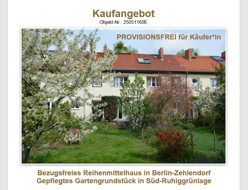 Reihenmittelhaus Süd-Ruhiglage Zehlendorf . 233 m² Wohn-Nutzfläche . PROVISIONSFREI für Käufer*in