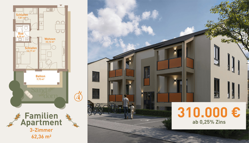 Etagenwohnung Werneuchen - 3 Zimmer, 62 m&sup2;, 310.000&euro; | Angebot:23976441