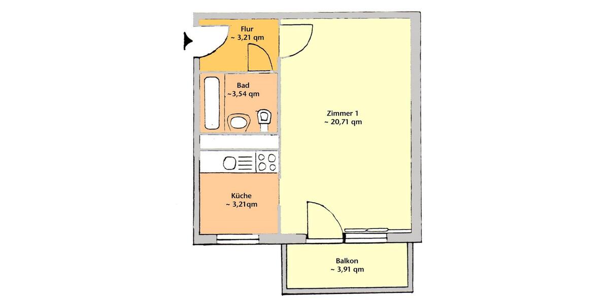 Etagenwohnung Berlin Treptow-Köpenick - 1 Zimmer, 35 m&sup2;, 132.000&euro; | Angebot:26443620
