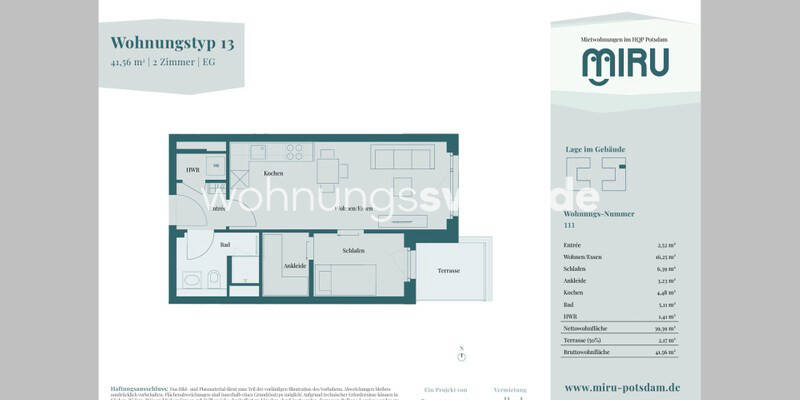 Etagenwohnung Potsdam Templiner Vorstadt - 2 Zimmer, 42 m&sup2;, 673&euro; | Angebot:26554977