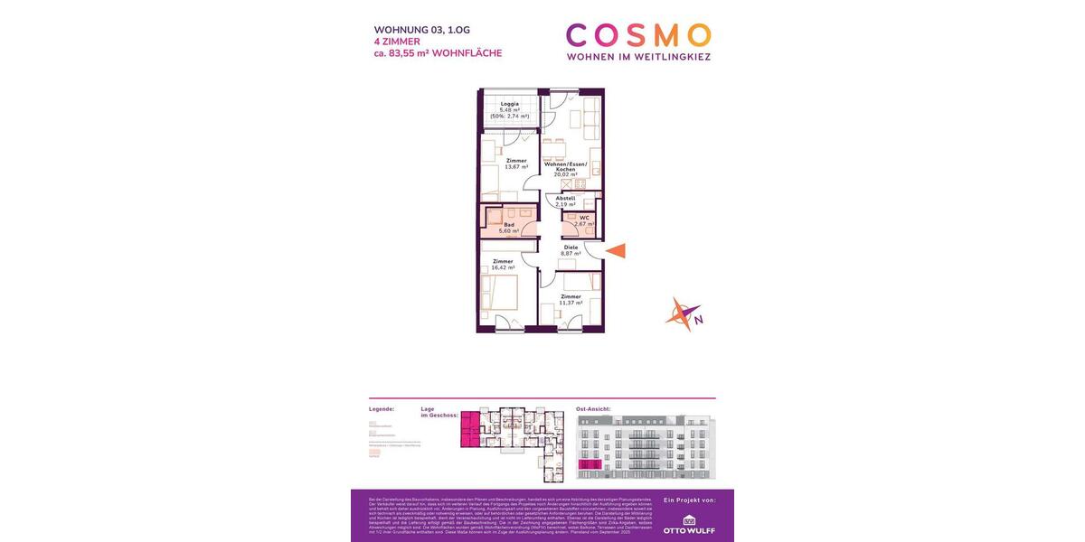 Etagenwohnung Berlin Lichtenberg - 4 Zimmer, 83 m&sup2;, 1.990&euro; | Angebot:23507166