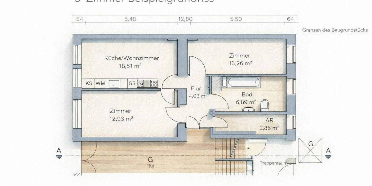 Etagenwohnung Berlin Kreuzberg - 2 Zimmer, 58 m&sup2;, 375.000&euro; | Angebot:26027724