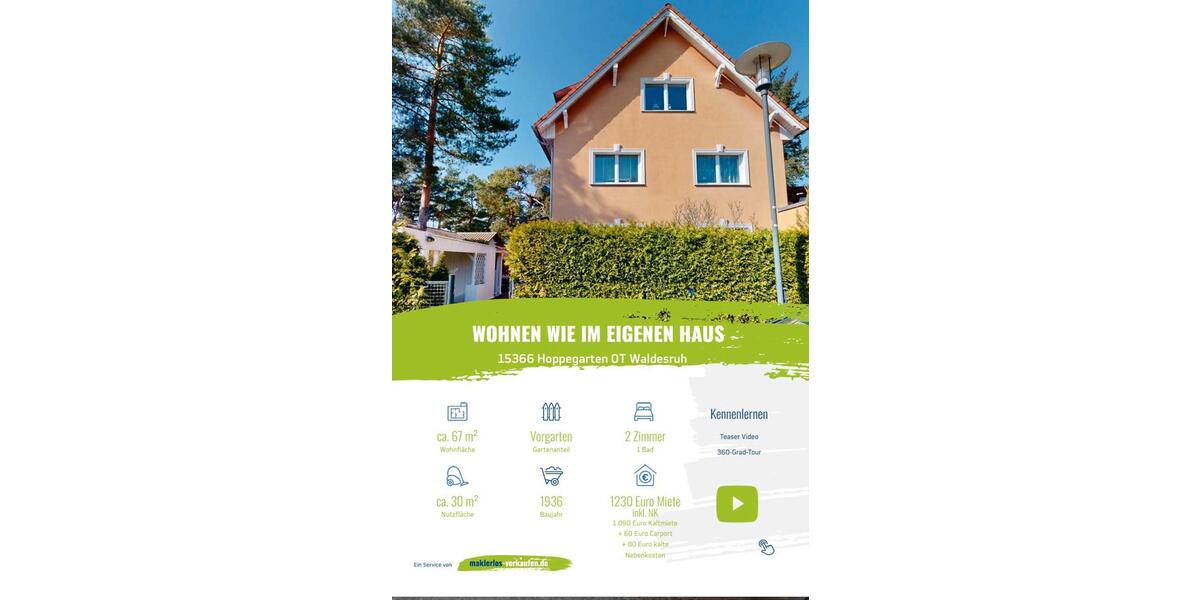 Terrassenwohnung Neuenhagen bei Berlin - 2 Zimmer, 68 m&sup2;, 1.070&euro; | Angebot:26199164