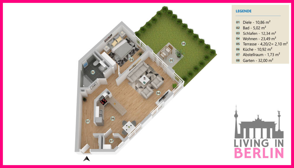 Etagenwohnung Berlin Friedrichshagen - 2 Zimmer, 66 m&sup2;, 1.399&euro; | Angebot:26292745