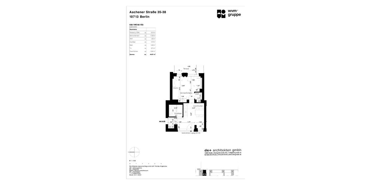 Erdgeschoßwohnung Berlin Tempelhof-Schöneberg - 1 Zimmer, 45 m&sup2;, 850&euro; | Angebot:25972203