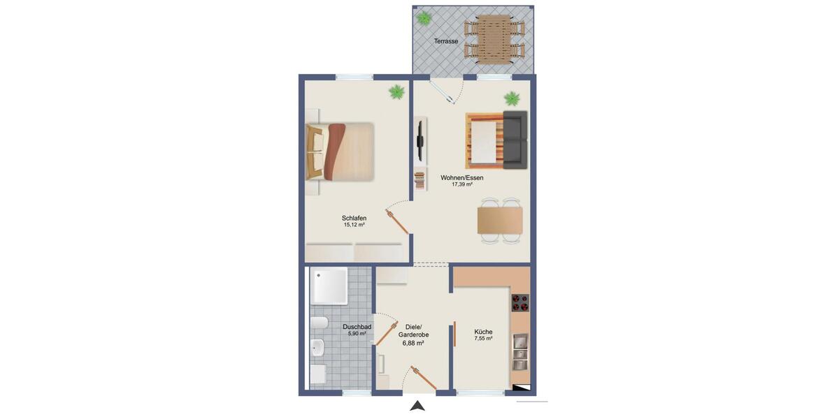 Erdgeschoßwohnung Velten - 2 Zimmer, 54 m&sup2;, 800&euro; | Angebot:24883071