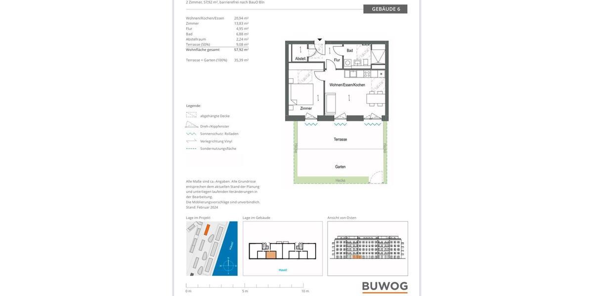 Erdgeschoßwohnung Berlin Spandau - 2 Zimmer, 58 m&sup2;, 1.250&euro; | Angebot:25793909