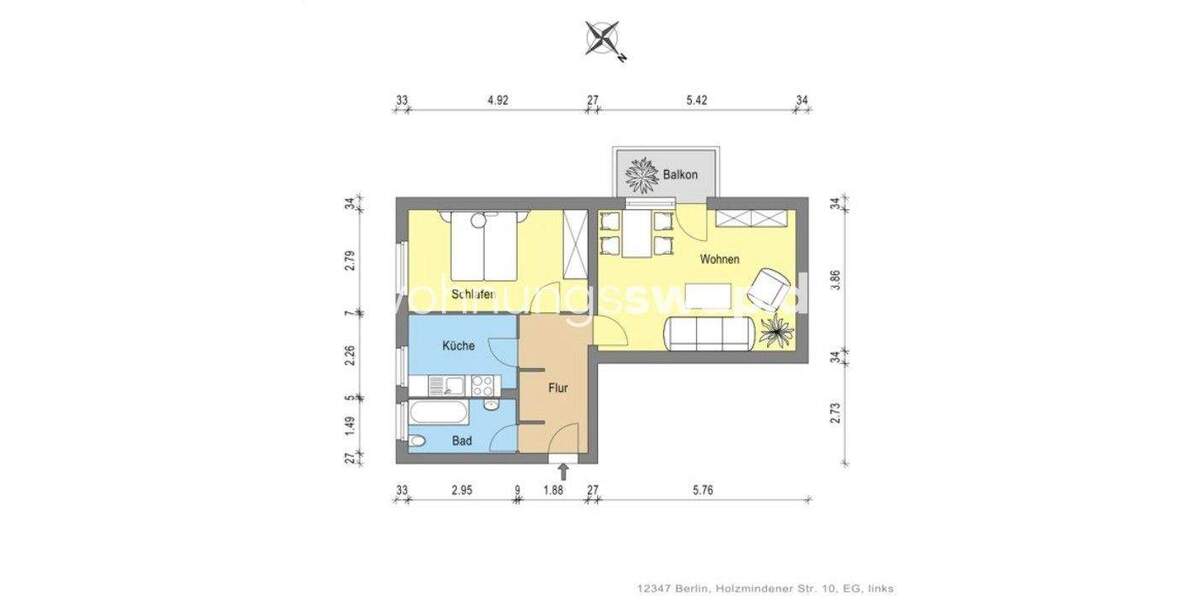 Etagenwohnung Berlin Britz - 2 Zimmer, 54 m&sup2;, 525&euro; | Angebot:25988392