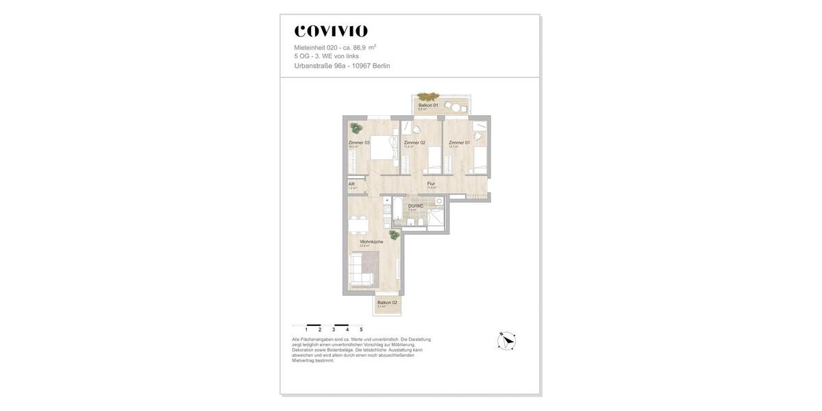 Etagenwohnung Berlin Neukölln - 4 Zimmer, 87 m&sup2;, 2.449&euro; | Angebot:24976415