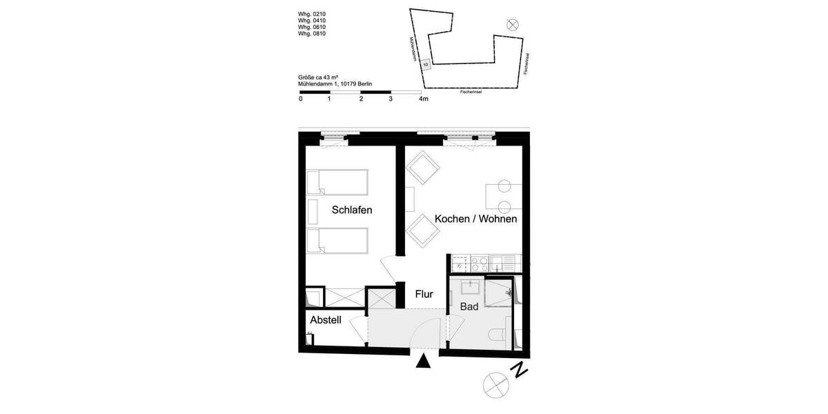 Etagenwohnung Berlin Mitte - 2 Zimmer, 43 m&sup2;, 1.080&euro; | Angebot:25778694