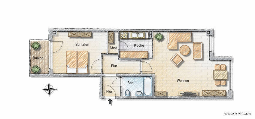 ab November - zeitlich befristet, hochwertig möbliert, hell, ruhig, Süd-Balkon: 2-Zi.-Neubau-Wohnung