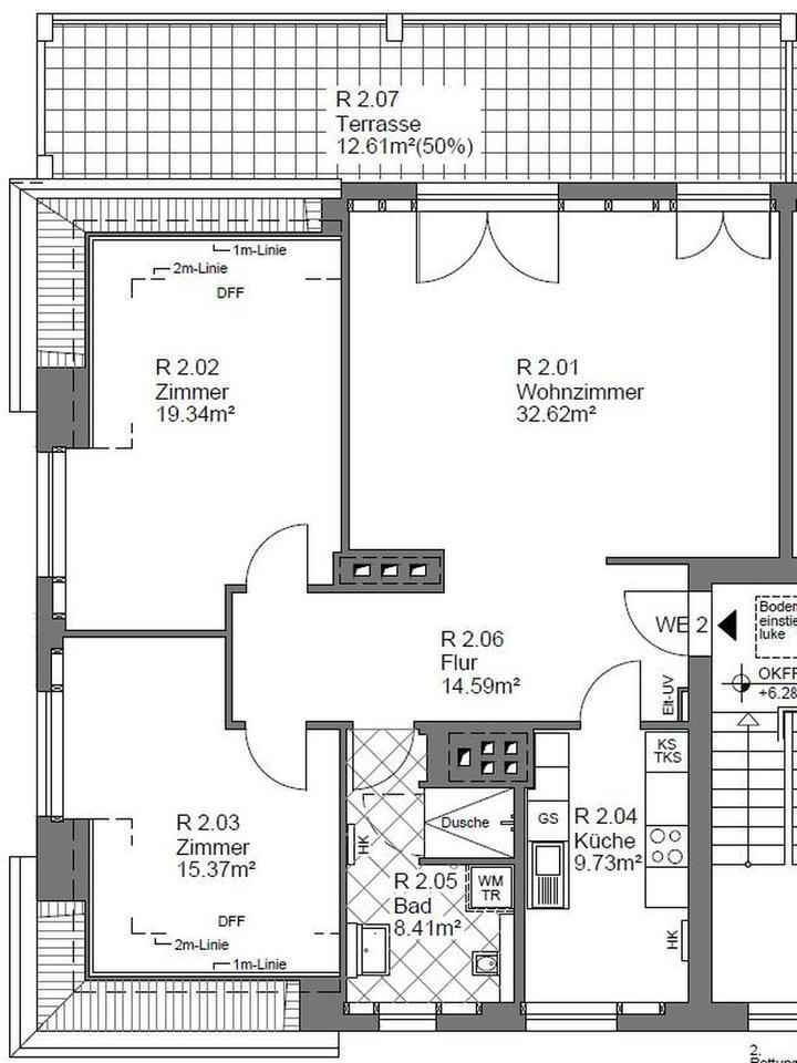 Schöne neu errichtete 3 bis 4 Zimmer-Dachgeschosswohnung mit geh. Innenausstattung und Dachterrasse zimmer