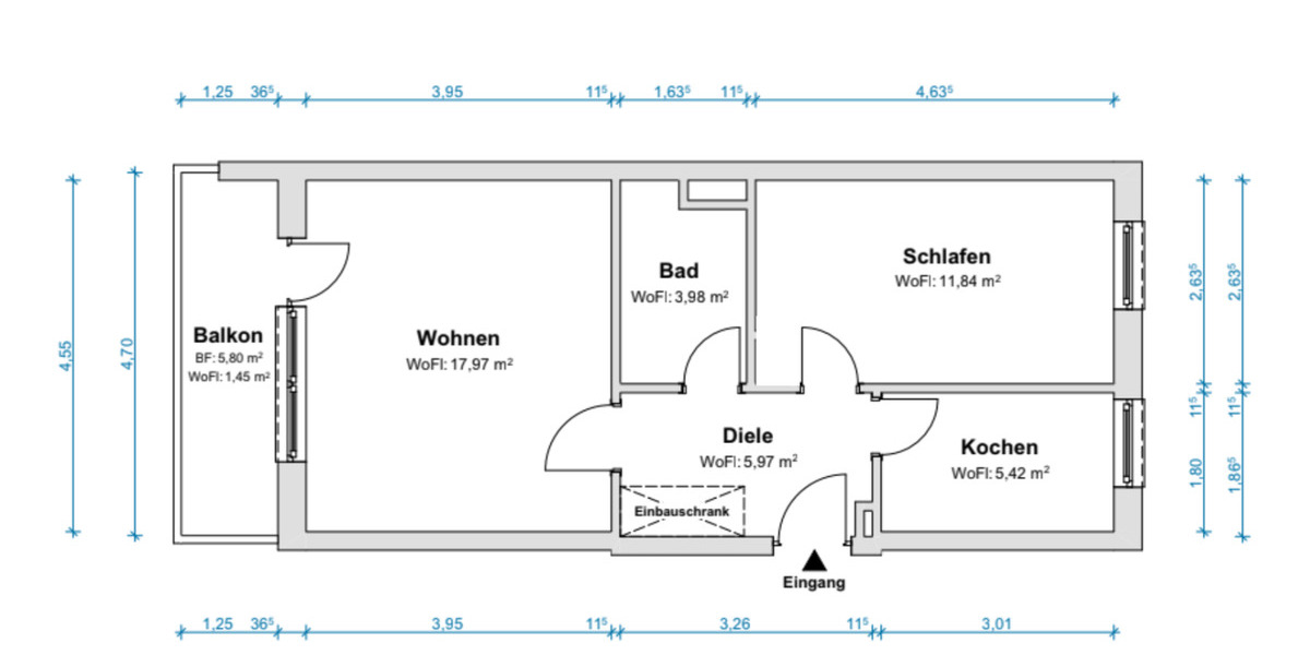 Etagenwohnung Berlin Schöneberg - 2 Zimmer, 46 m&sup2;, 299.000&euro; | Angebot:25710105
