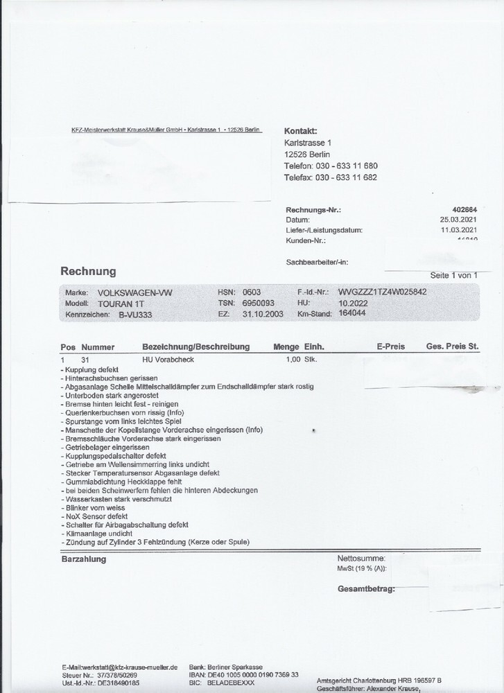 VW Touran 164.044 km 1.750 € Berlin 10178