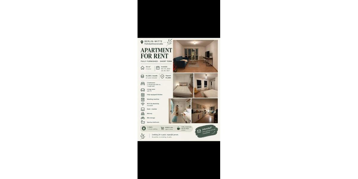 Etagenwohnung Berlin Pankow - 4 Zimmer, 70 m&sup2;, 1.250&euro; | Angebot:27714615