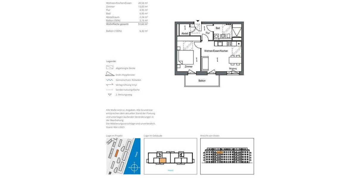 Etagenwohnung Spandau Spandau - 2 Zimmer, 52 m&sup2;, 1.250&euro; | Angebot:26218205