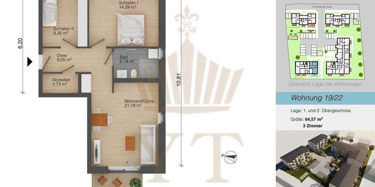 Etagenwohnung Ahrensfelde Lindenberg - 3 Zimmer, 64 m&sup2;, 335.200&euro; | Angebot:25773163