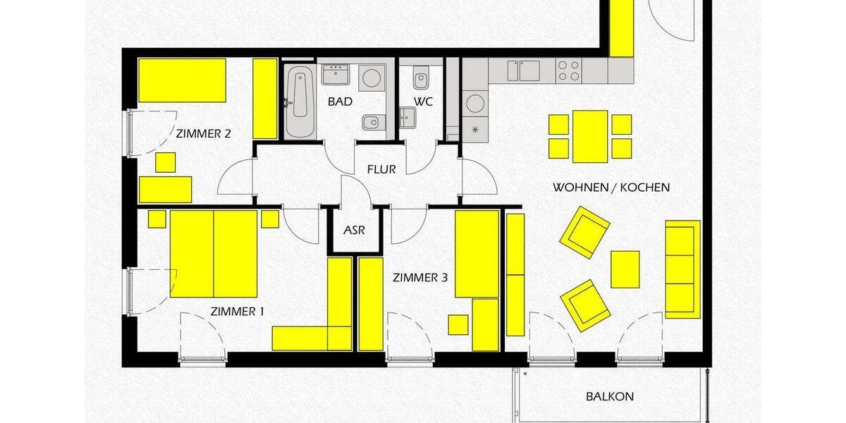 Etagenwohnung Schönefeld - 4 Zimmer, 91 m&sup2;, 1.299&euro; | Angebot:25900377